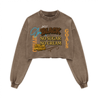 Washed Raw-Edge Cropped Crew Neck Sweatshirt