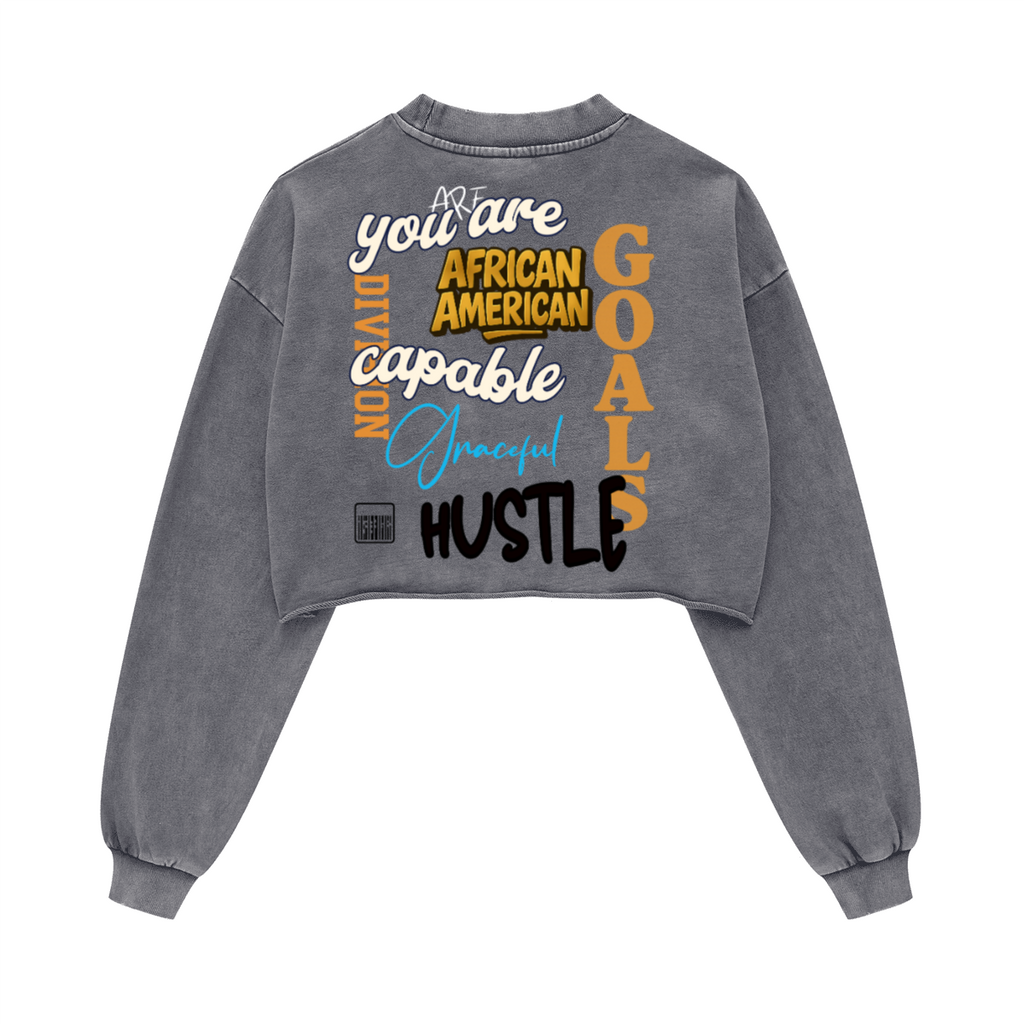 Washed Raw-Edge Cropped Crew Neck Sweatshirt