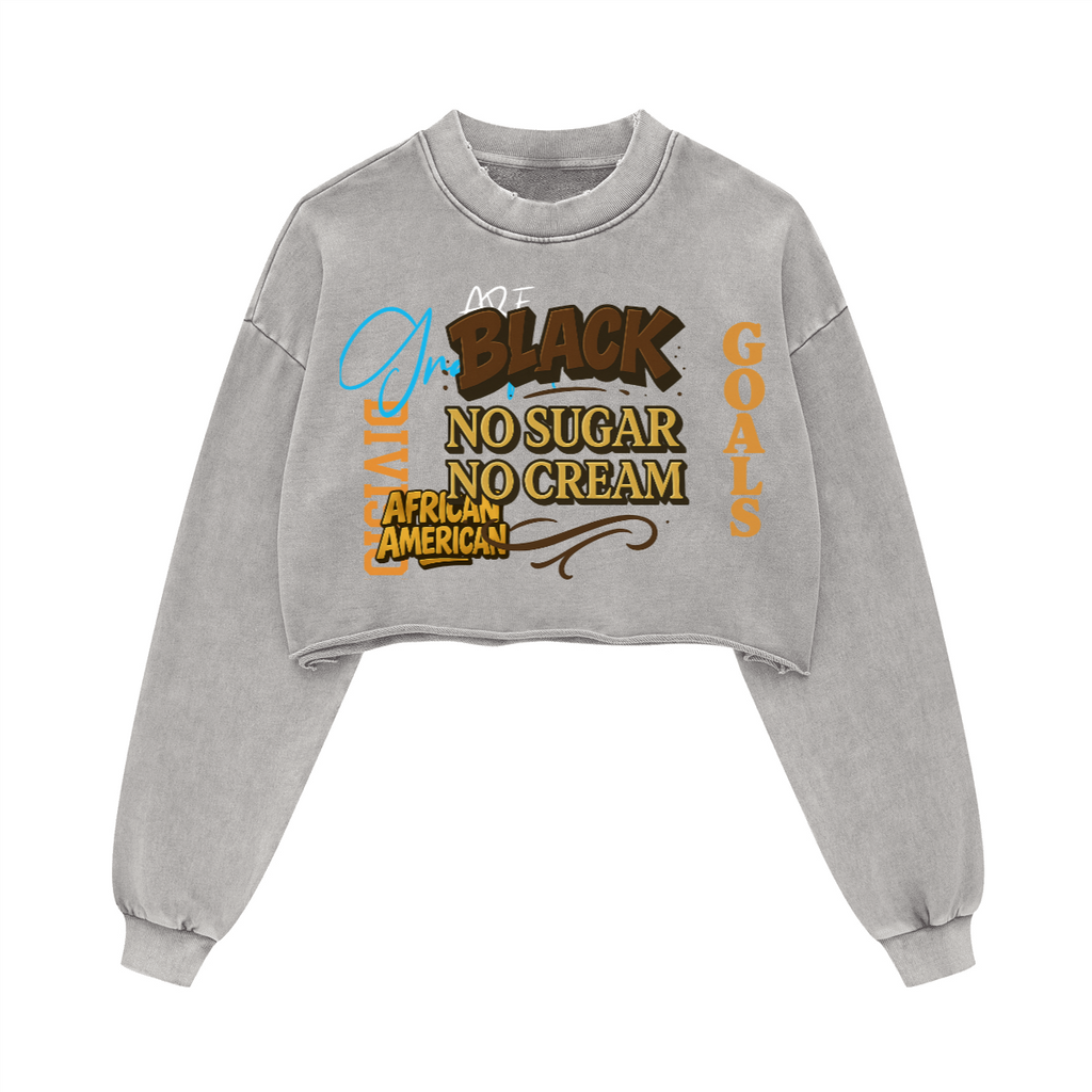 Washed Raw-Edge Cropped Crew Neck Sweatshirt