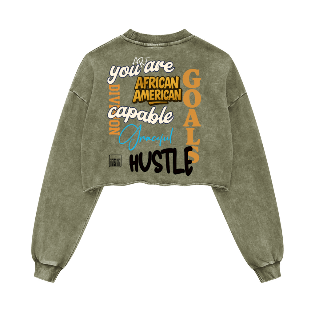 Washed Raw-Edge Cropped Crew Neck Sweatshirt