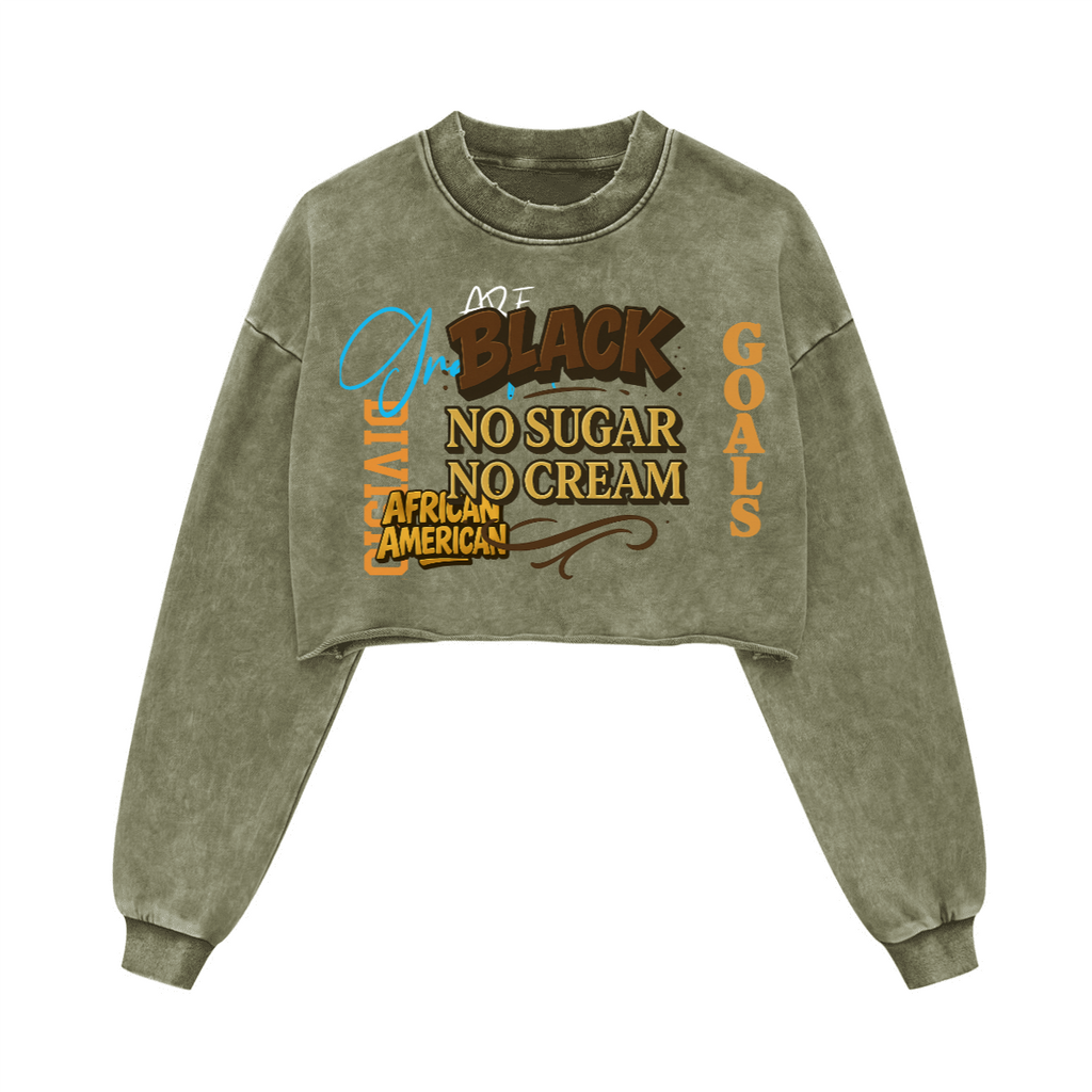 Washed Raw-Edge Cropped Crew Neck Sweatshirt