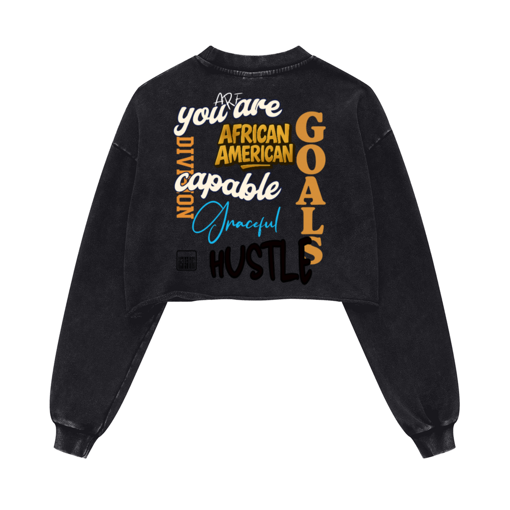 Washed Raw-Edge Cropped Crew Neck Sweatshirt