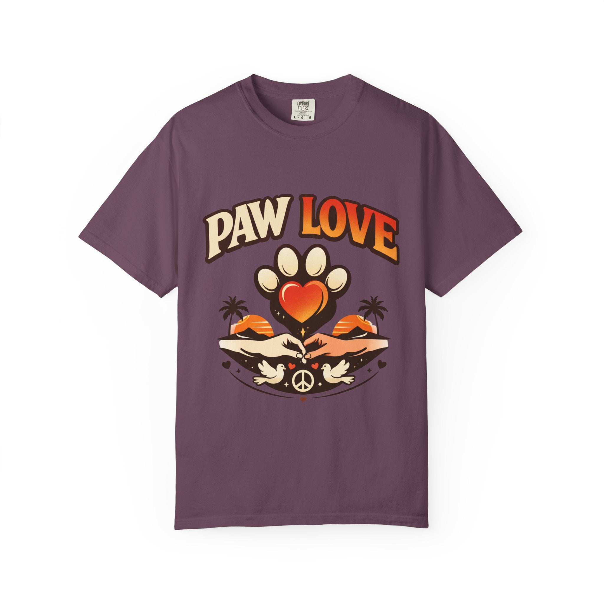Paw Love T-Shirt — Retro Heart Paw Graphic Tee for Dog Lovers