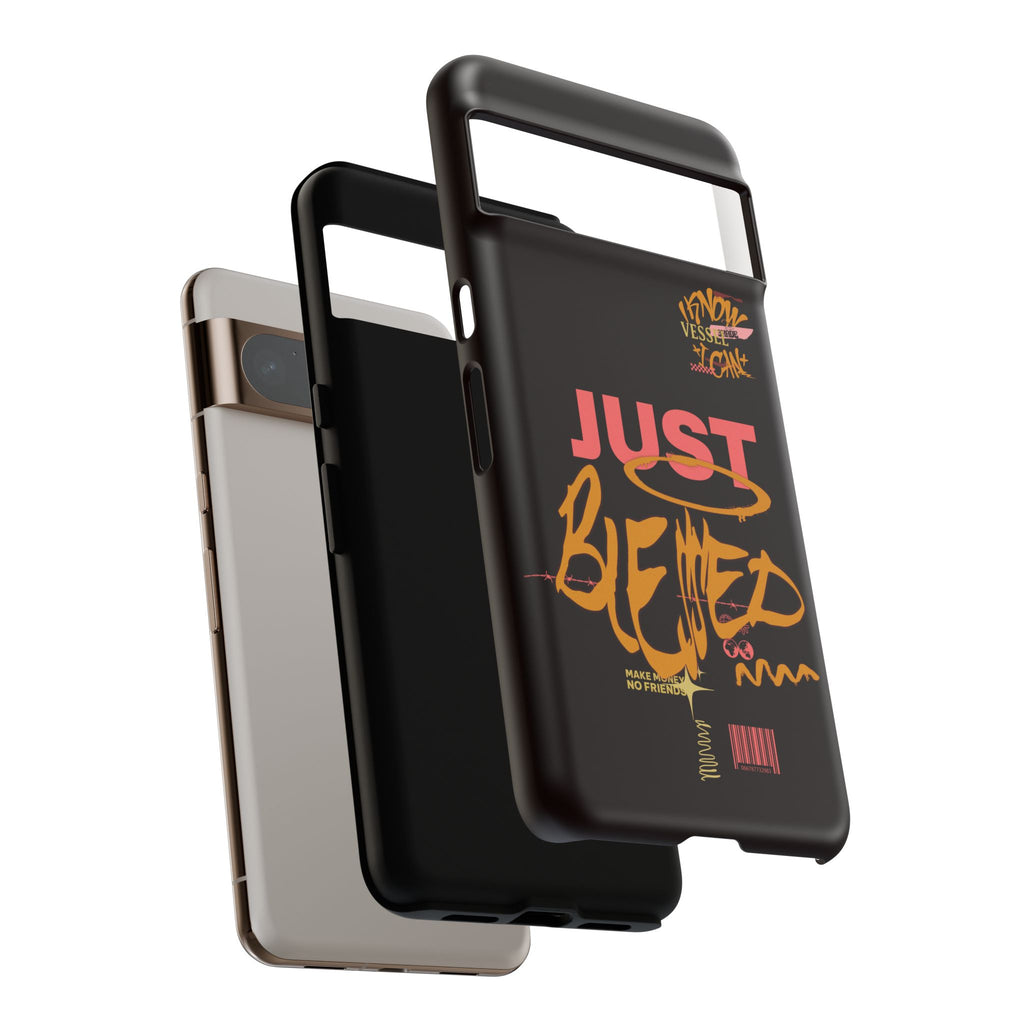 Phone Case — "Just Blessed" Bold Typographic Black Protective Case
