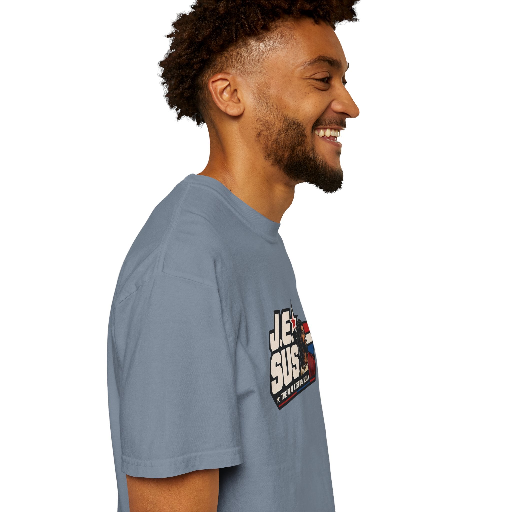 Jesus Retro Graphic T-Shirt — “J.E.SUS The Real Eternal Hero” Christian Vintage Tee