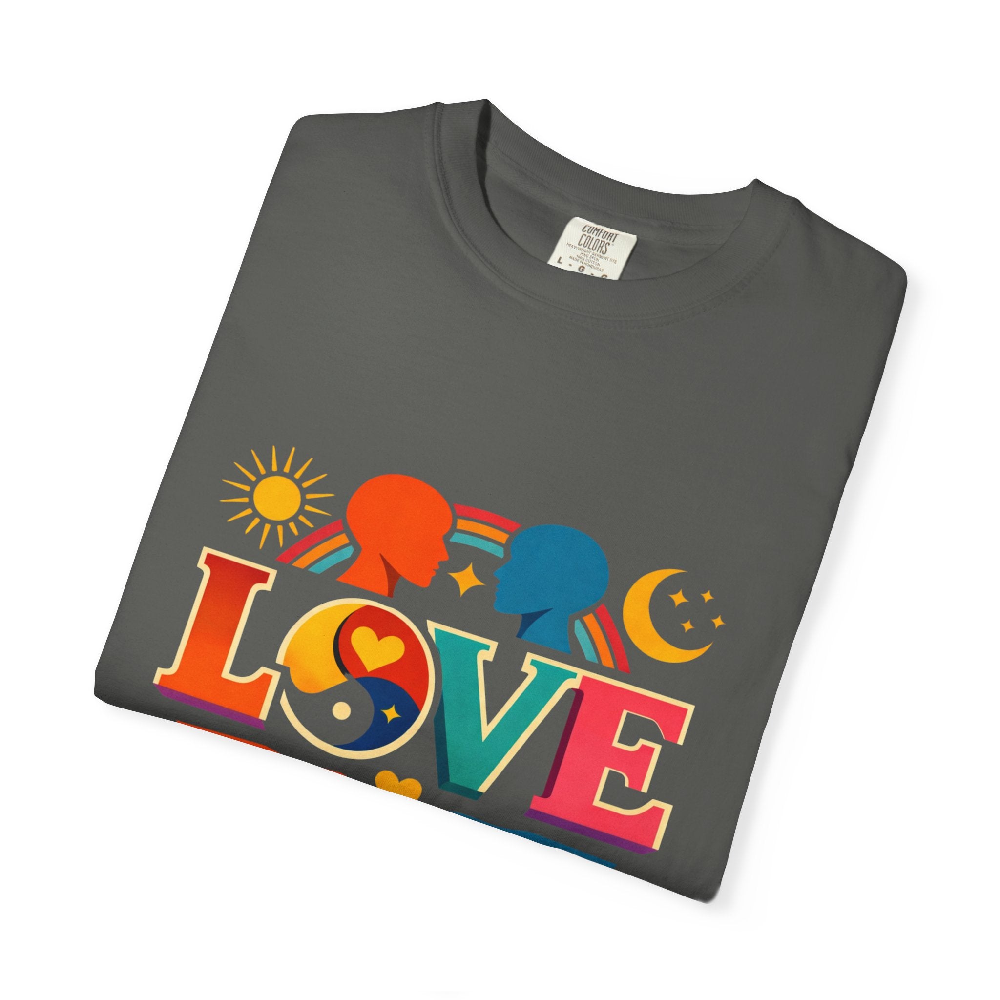 Love Together Retro Graphic T-Shirt — Colorful Peace & Unity Tee