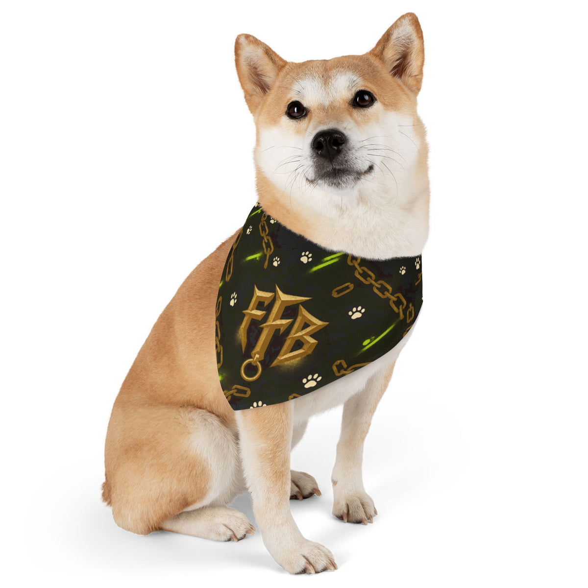 Gold Chain 'FTB' Pet Bandana Collar – Luxury Collar Accessory for Dogs & Cats