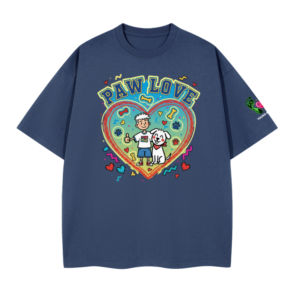 Unisex Boxy blue paw love T-shirt(280GSM)longer delivery time