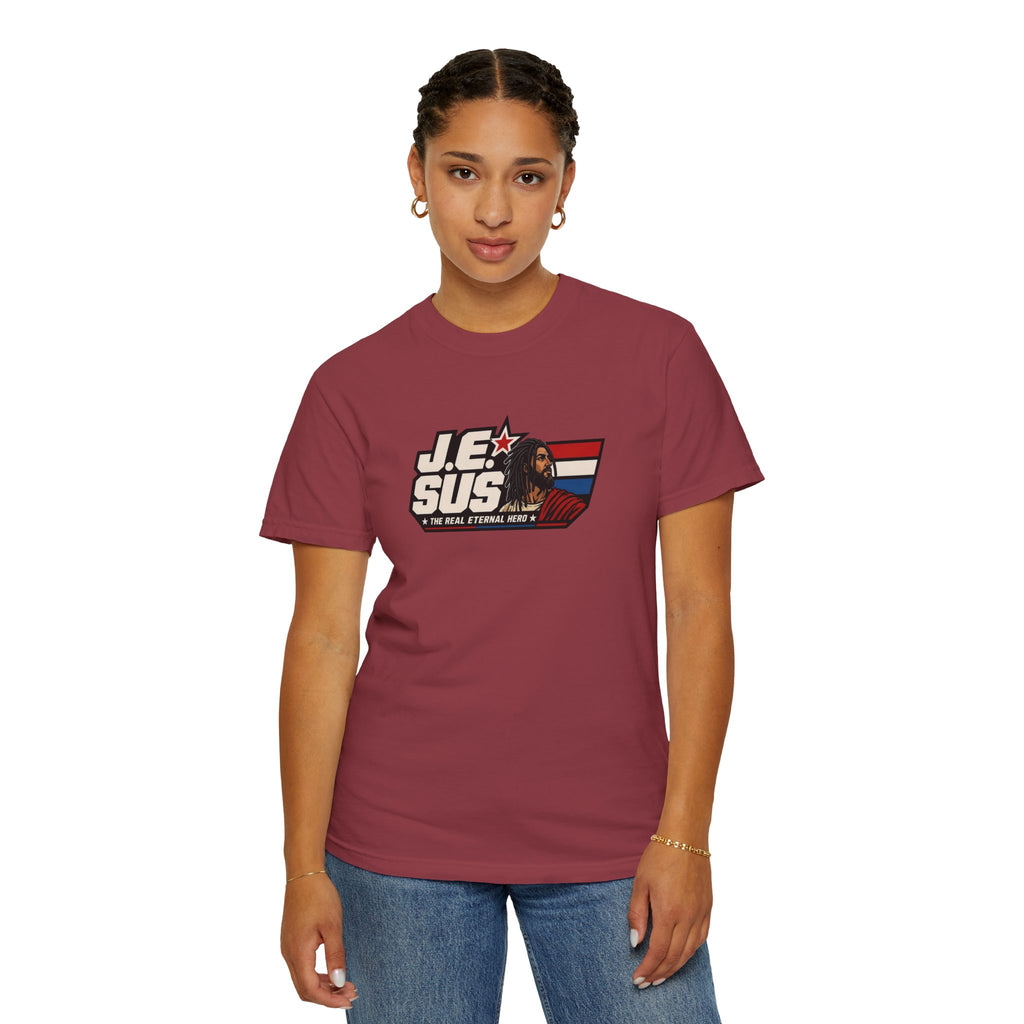 Jesus Retro Graphic T-Shirt — “J.E.SUS The Real Eternal Hero” Christian Vintage Tee