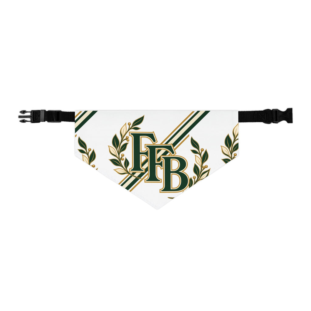 Monogram Laurel Pet Bandana Collar — Green & Gold FFB Crest