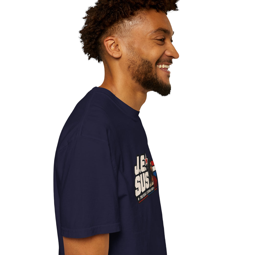 Jesus Retro Graphic T-Shirt — “J.E.SUS The Real Eternal Hero” Christian Vintage Tee