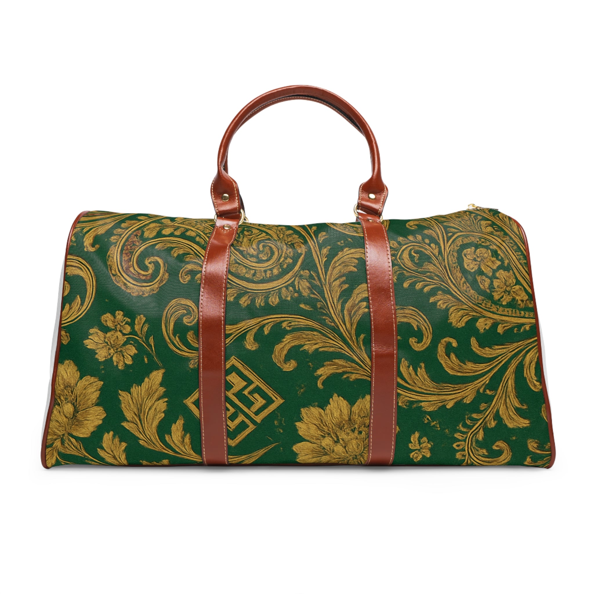 Vintage Baroque Waterproof Travel Bag — Green & Gold Weekender Duffel