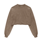 Washed Raw-Edge Cropped Crew Neck Sweatshirt