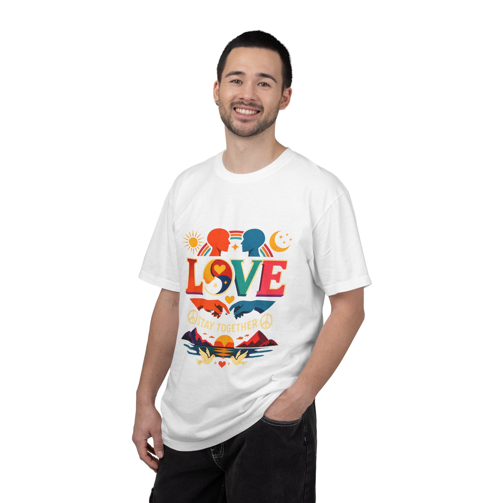 Love Together Retro Graphic T-Shirt — Colorful Peace & Unity Tee