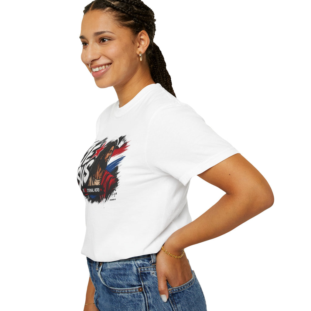 Jesus Retro Graphic T-Shirt — “J.E.SUS The Real Eternal Hero” Christian Vintage Tee