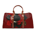 Waterproof Travel Bag — Elegant Black & Red Rose Pearl Duffle. (no raised pearls )￼
