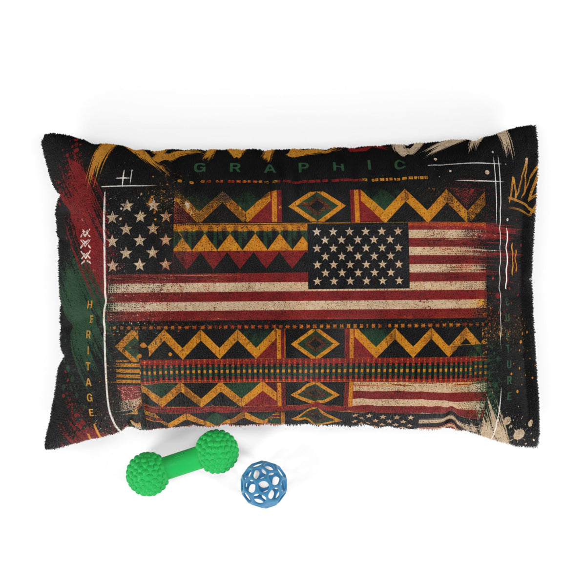 Kente Inspired and USA flag pattern Pet Bed — Colorful Geometric Afrocentric Dog & Cat Cushion