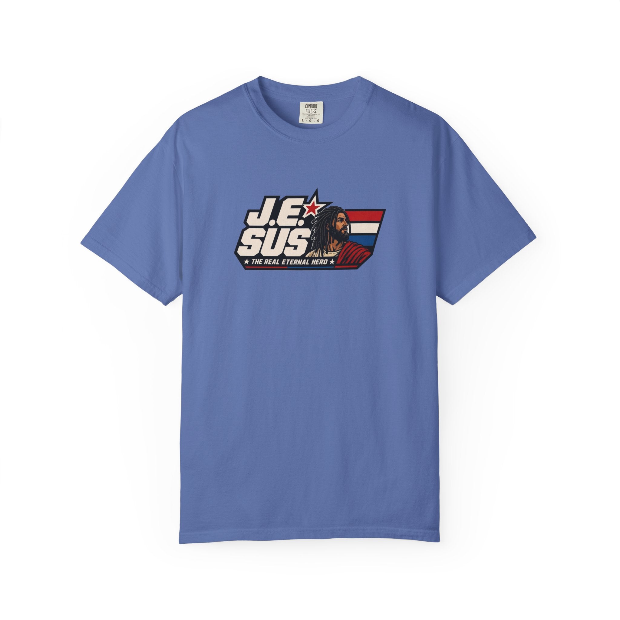 Jesus Retro Graphic T-Shirt — “J.E.SUS The Real Eternal Hero” Christian Vintage Tee