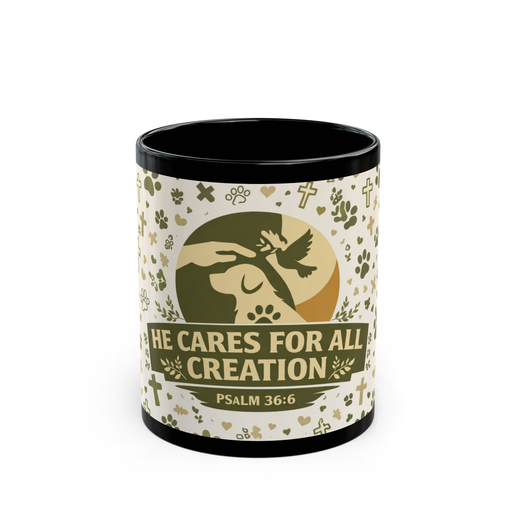 He Cares For All Creation Mug — Psalm 36:6 Christian Animal Lover Coffee Cup