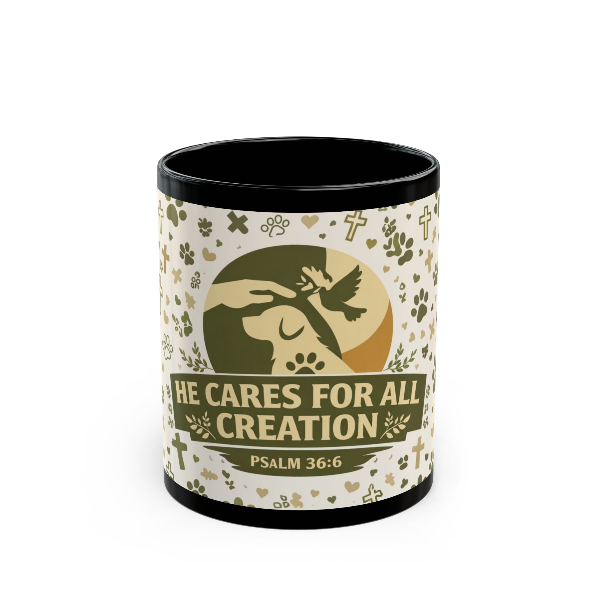 He Cares For All Creation Mug — Psalm 36:6 Christian Animal Lover Coffee Cup