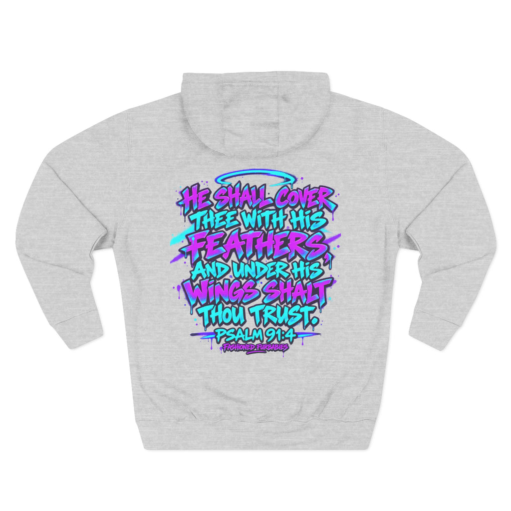 Christian Hoodie — "He Shall Cover Thee" Psalm 91:4 Graphic Fleece Hoodie