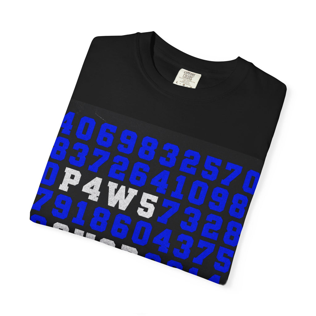 Numbers Graphic Tee — Blue Retro Code Design