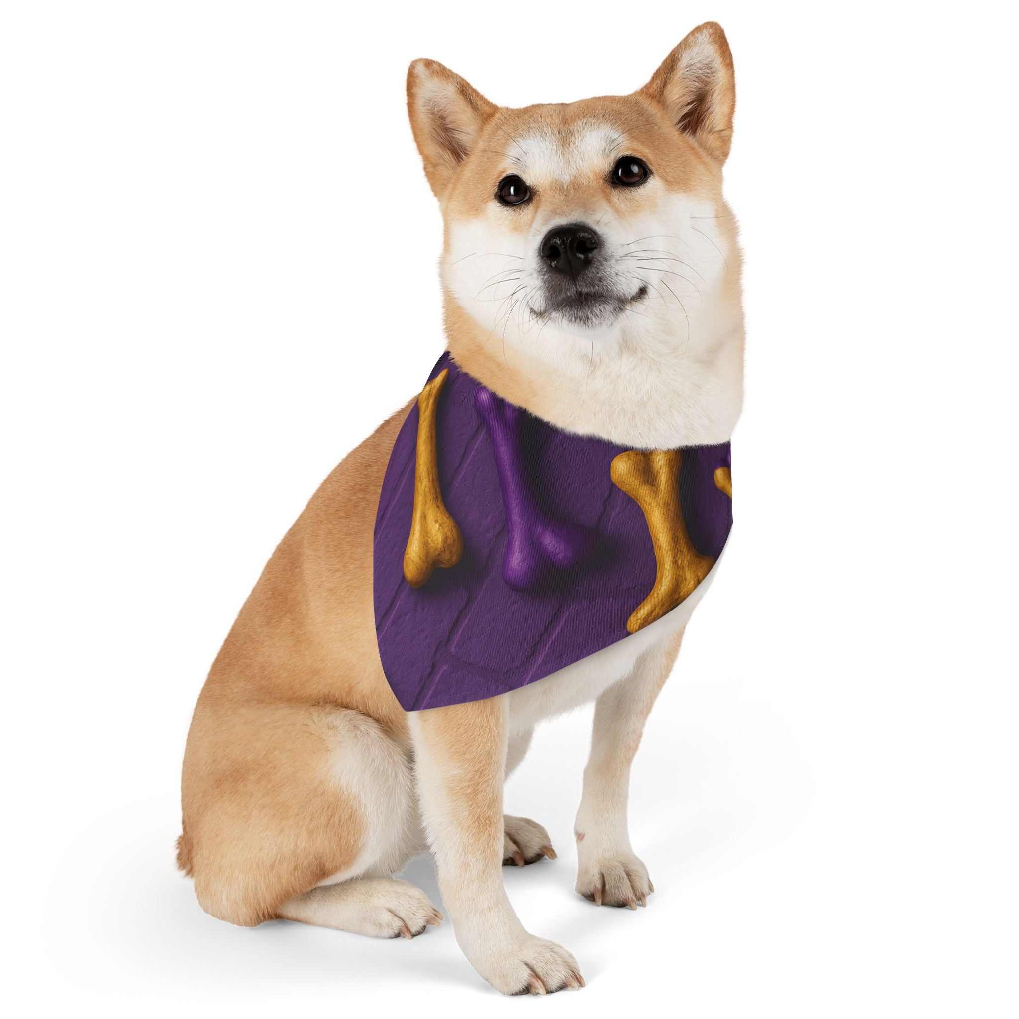 Purple Dog Bandana Collar with Gold Bones – Stylish Pet Accessory for Dogs & Cats