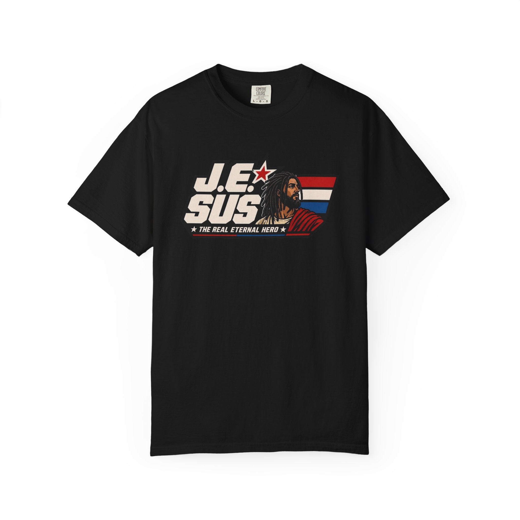 Jesus Retro Graphic T-Shirt — “J.E.SUS The Real Eternal Hero” Christian Vintage Tee