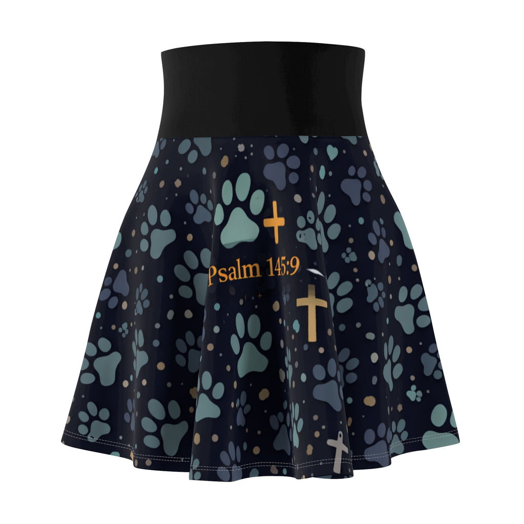 Faith Paw Prints Women's Skater Skirt — 'paw prints and faith' AOP