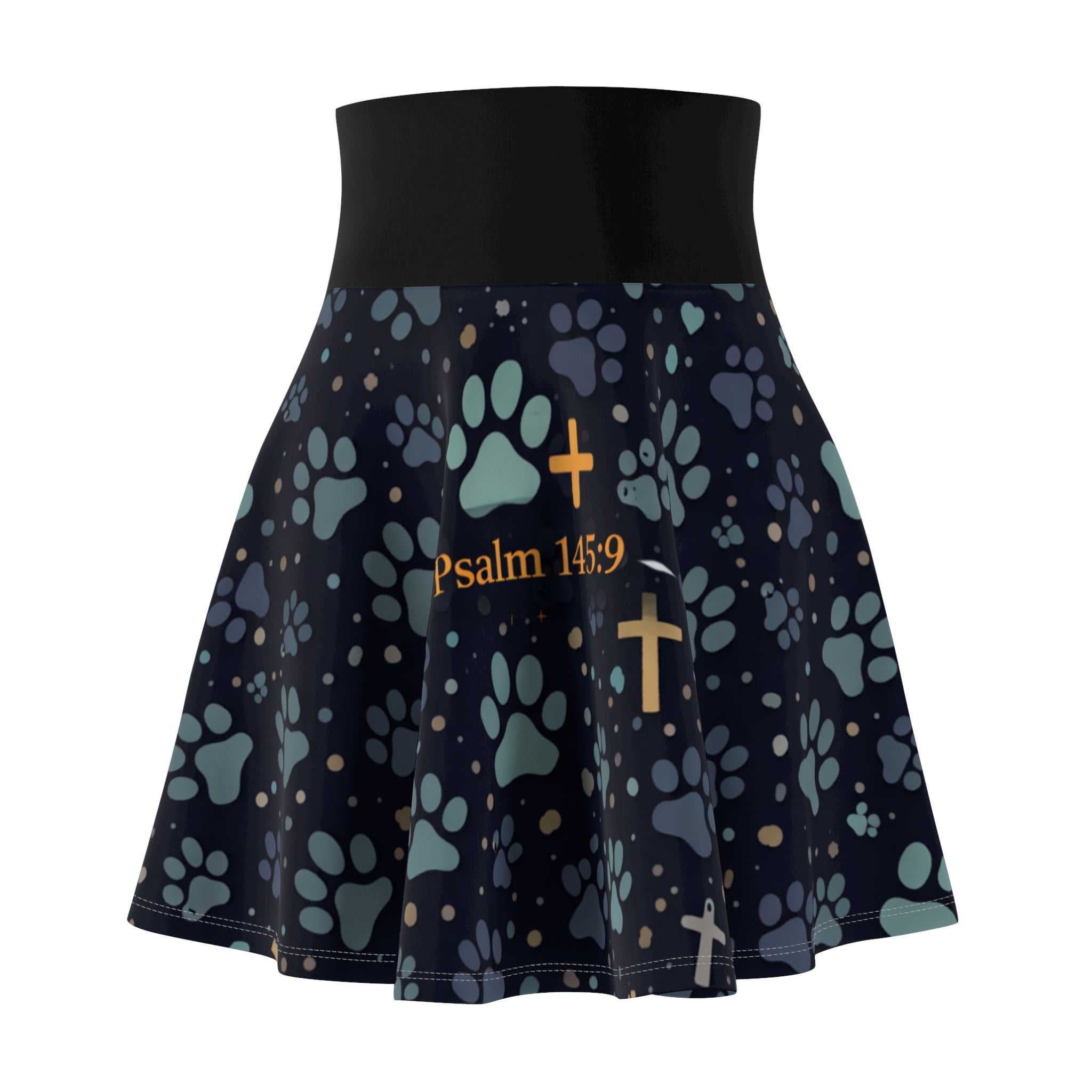 Faith Paw Prints Women's Skater Skirt — 'paw prints and faith' AOP