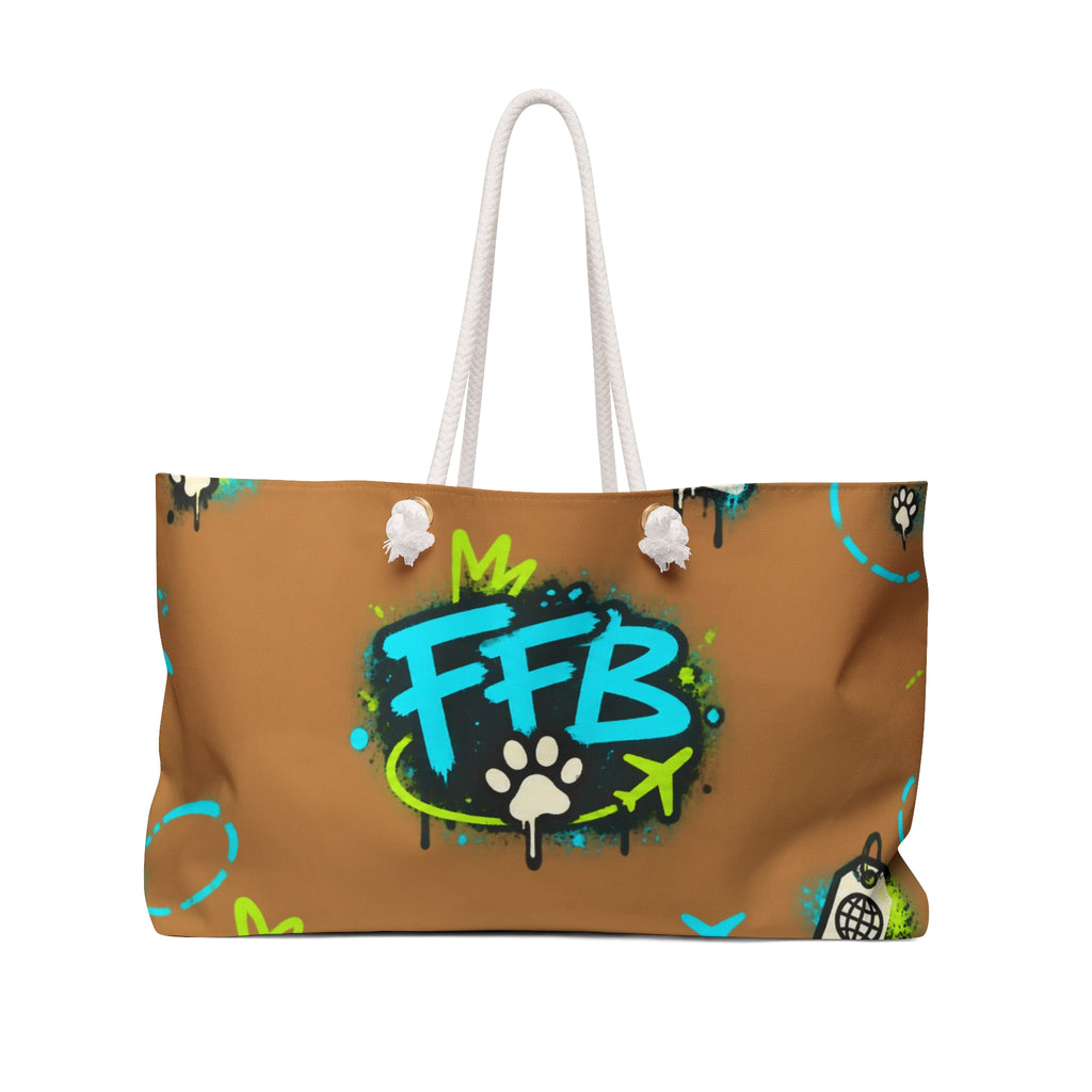 FFB Pawprint Weekender Bag — Travel Tote with Fun Phone & Plane Pattern
