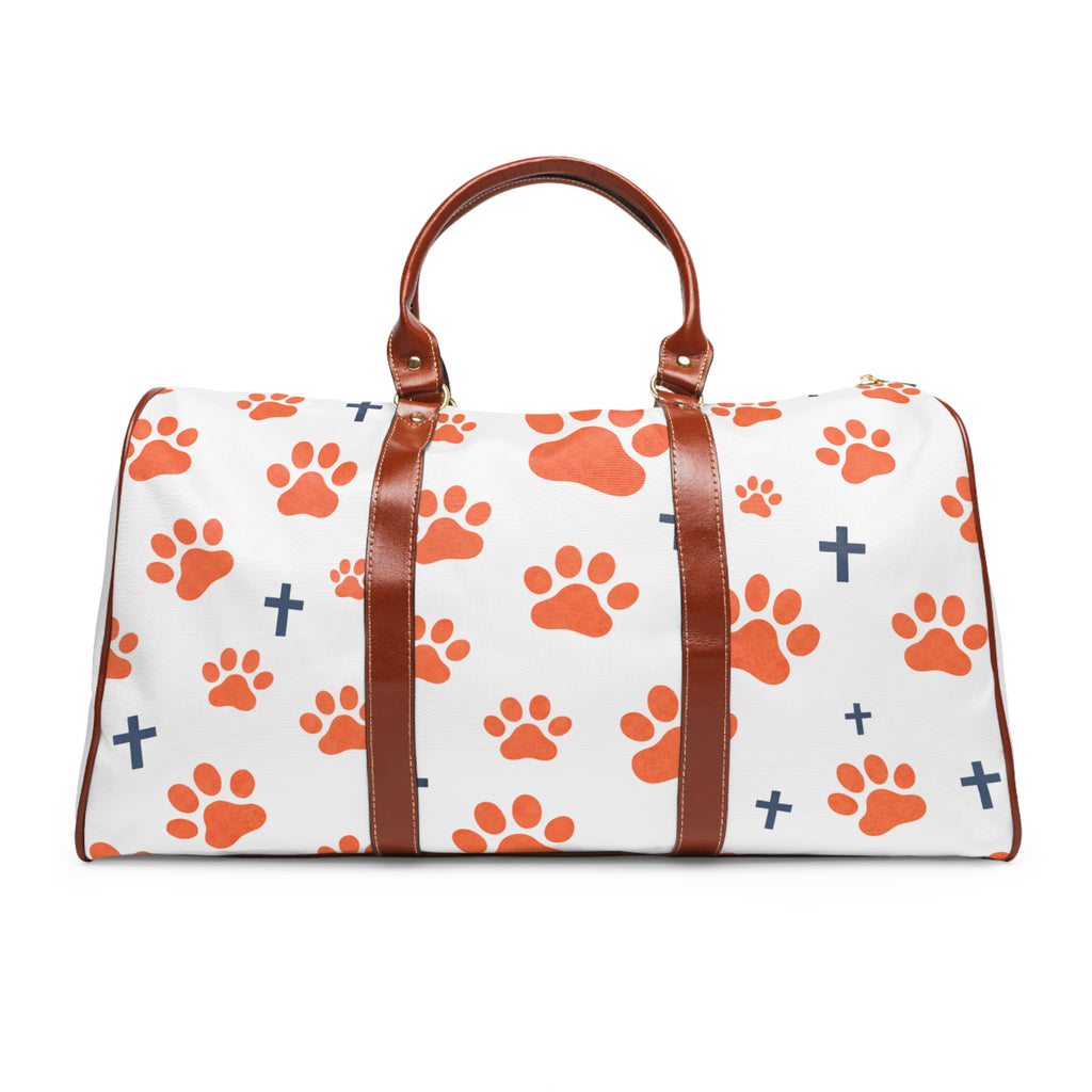 Waterproof Travel Bag — Paw Print & Floral Weekender Duffel