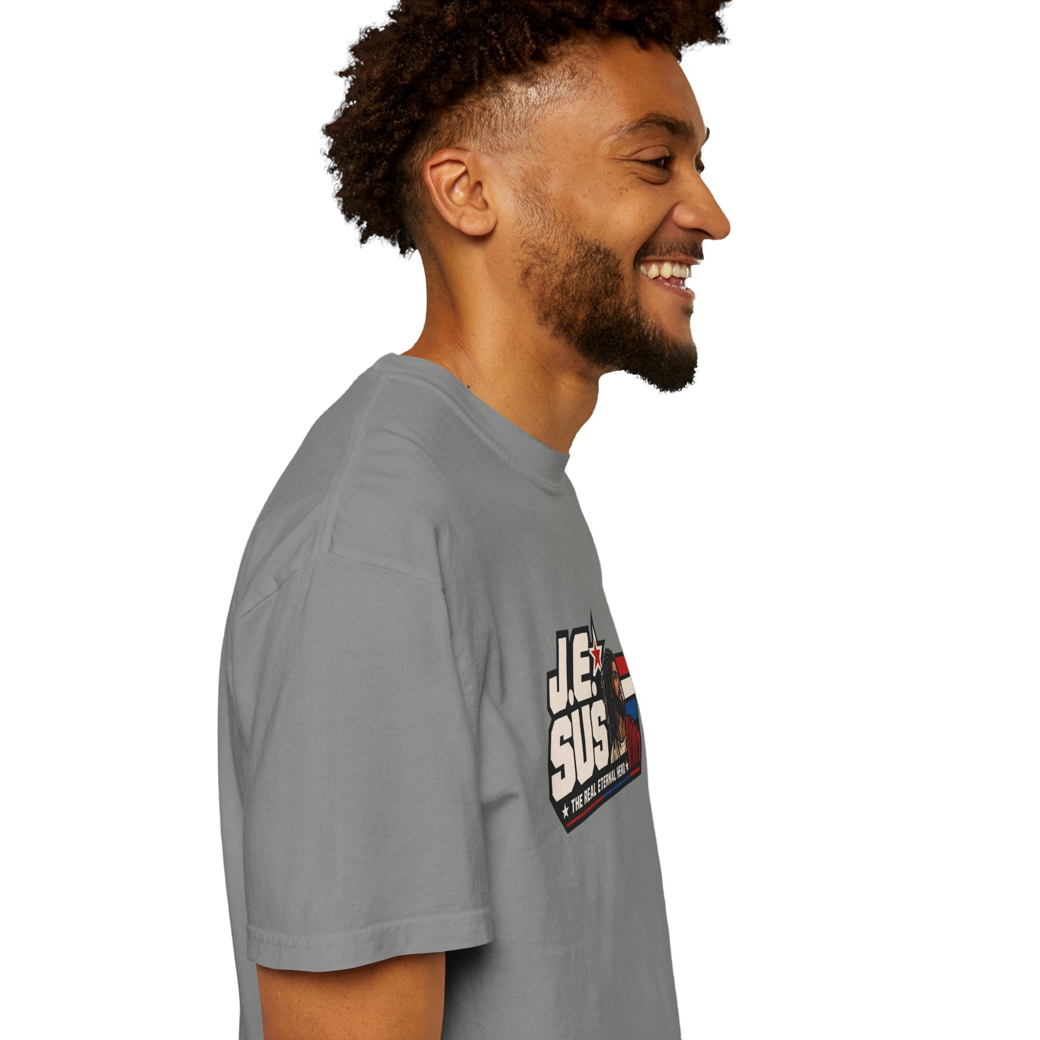 Jesus Retro Graphic T-Shirt — “J.E.SUS The Real Eternal Hero” Christian Vintage Tee
