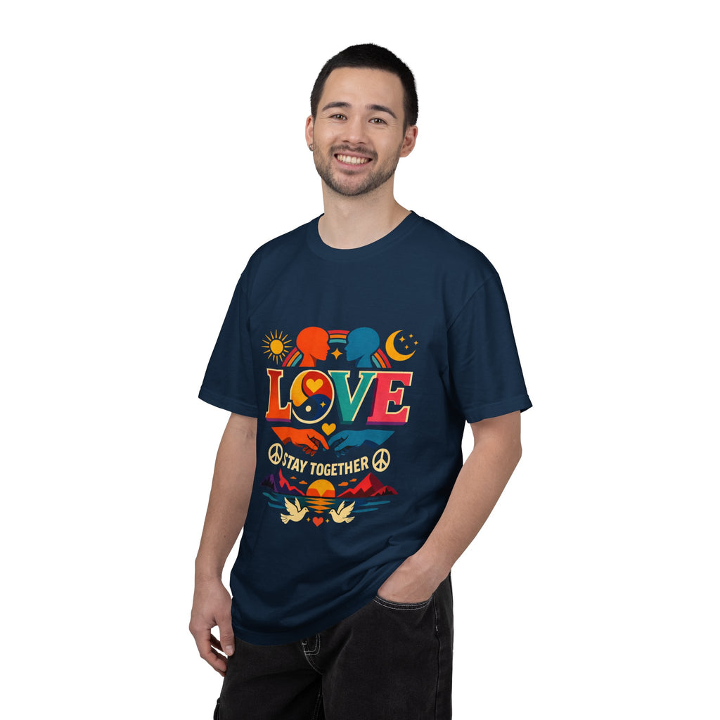 Love Together Retro Graphic T-Shirt — Colorful Peace & Unity Tee