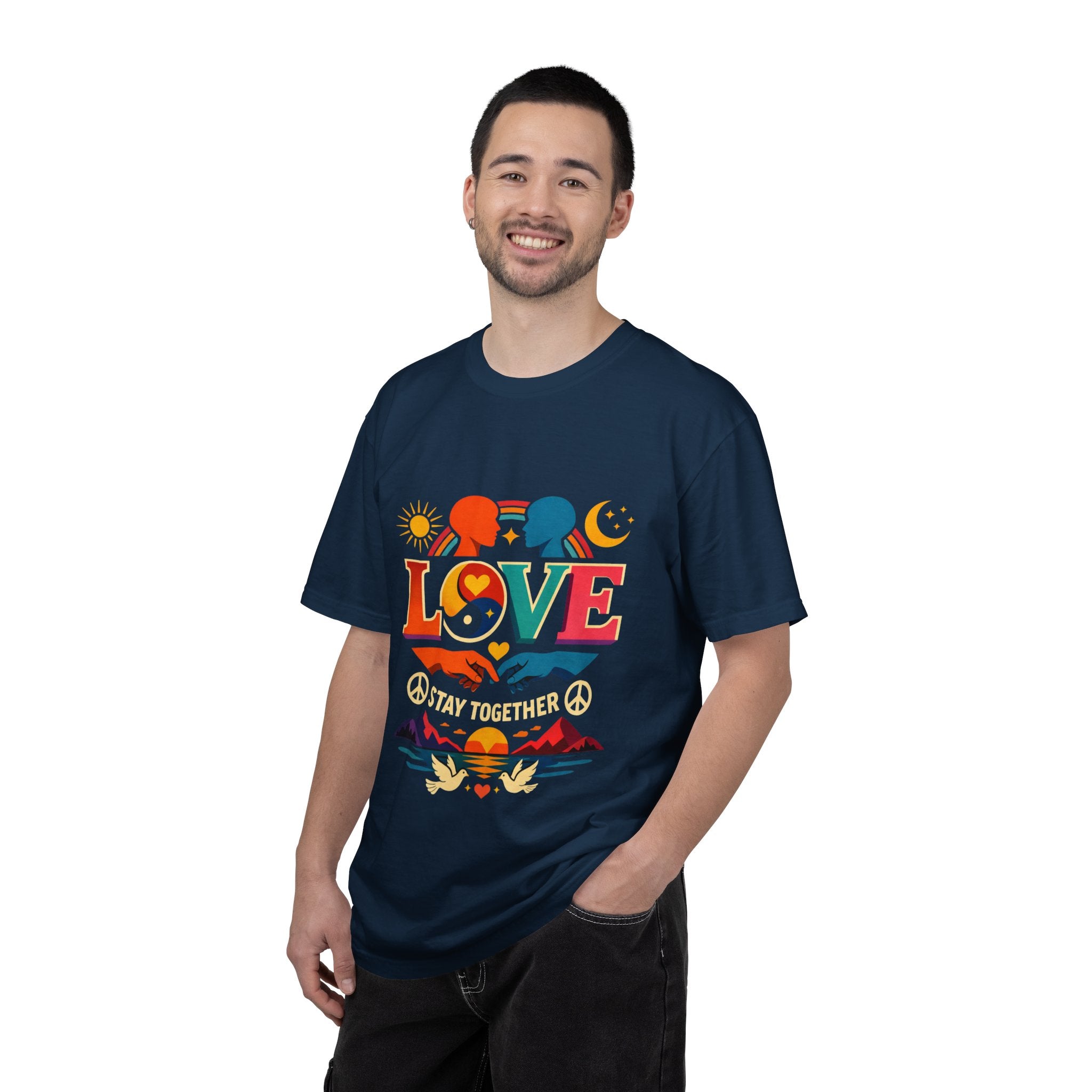 Love Together Retro Graphic T-Shirt — Colorful Peace & Unity Tee