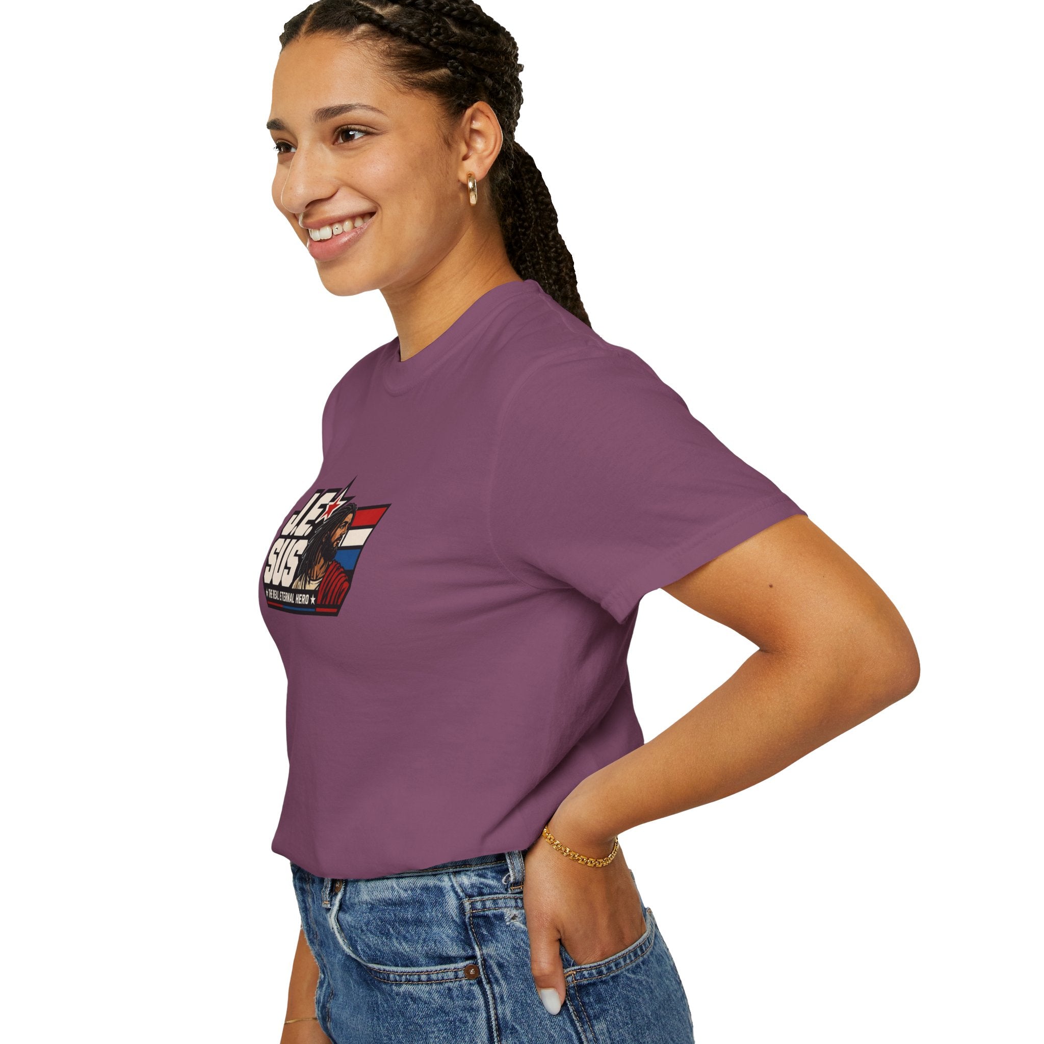Jesus Retro Graphic T-Shirt — “J.E.SUS The Real Eternal Hero” Christian Vintage Tee