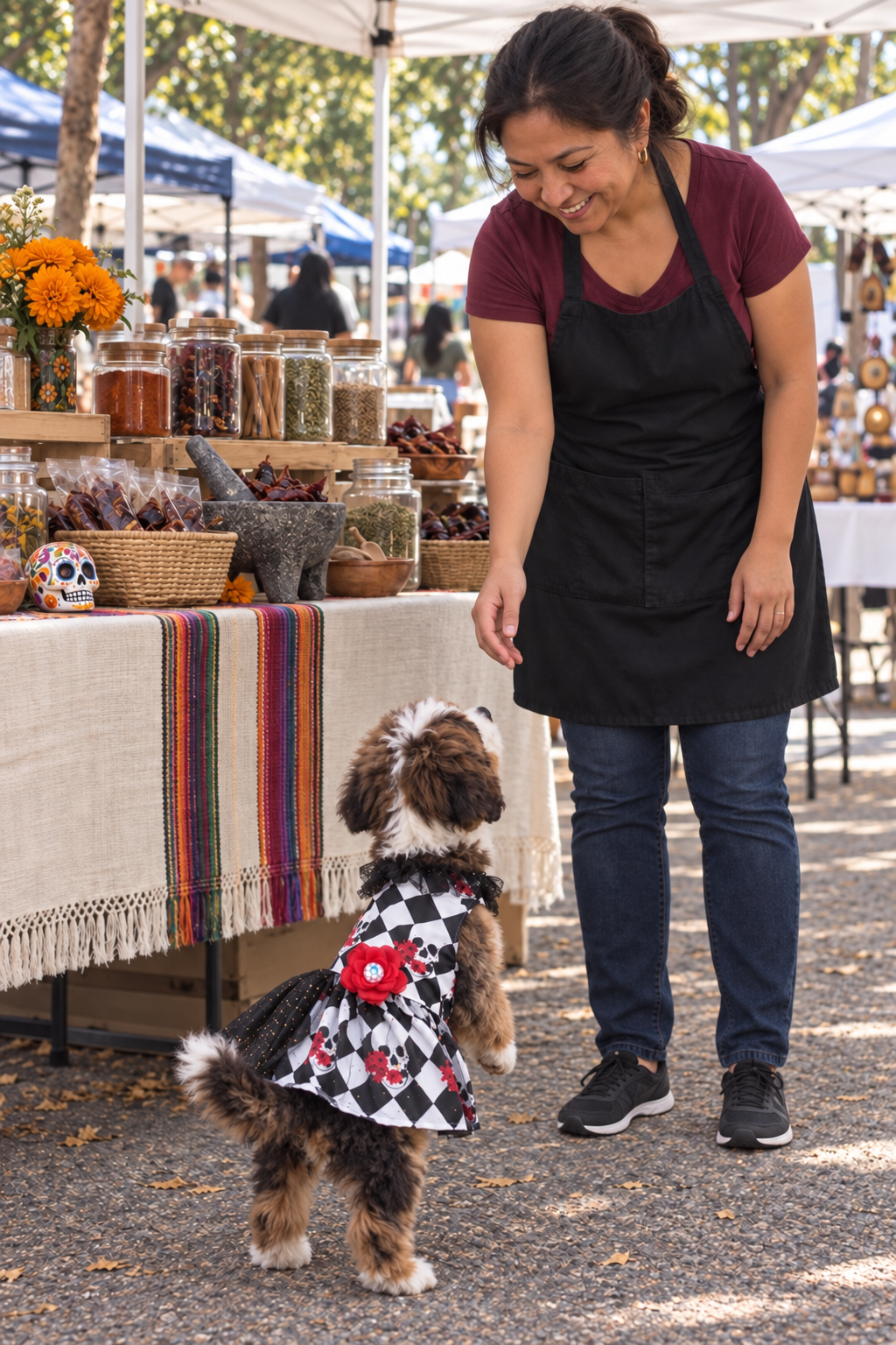 Halloween Checkered Pet Dress | Skull & Floral Costume Dress for Small & Medium Dogs S–XL