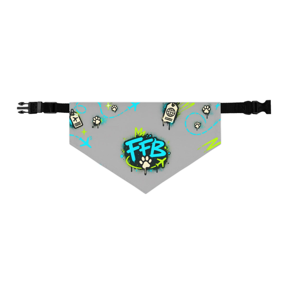 Graffiti 'FFB' Pet Bandana Collar – Neon Paw Print Dog Bandana