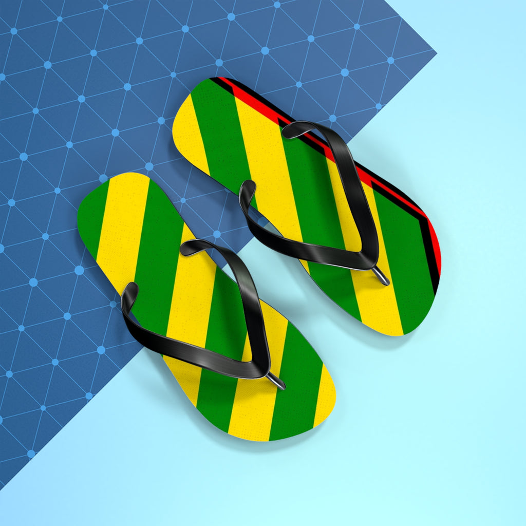 Jamaican Stripe Flip Flops – Green, Yellow & Black Beach Sandals