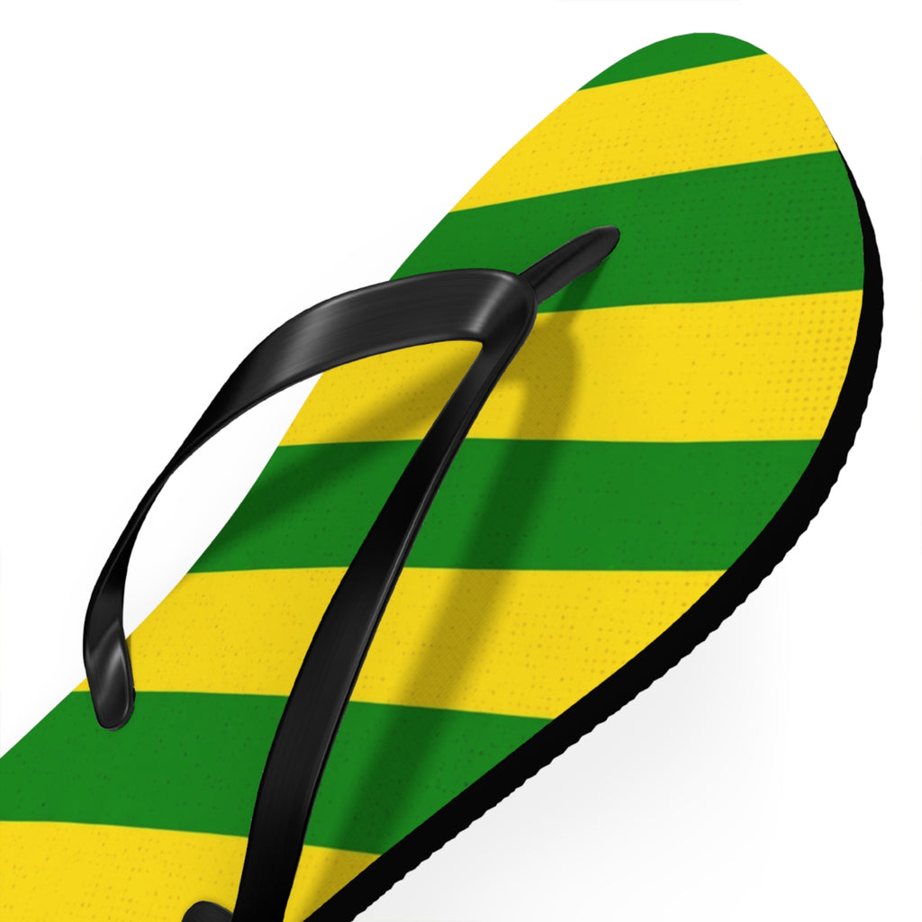 Jamaican Stripe Flip Flops – Green, Yellow & Black Beach Sandals