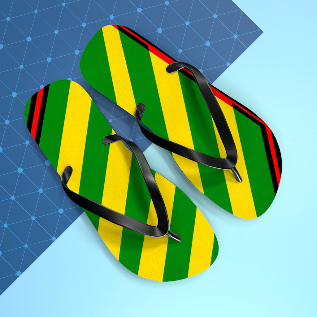 Jamaican Stripe Flip Flops – Green, Yellow & Black Beach Sandals