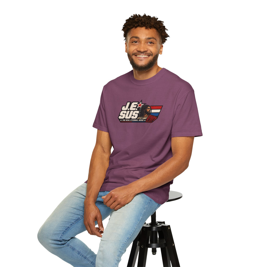 Jesus Retro Graphic T-Shirt — “J.E.SUS The Real Eternal Hero” Christian Vintage Tee