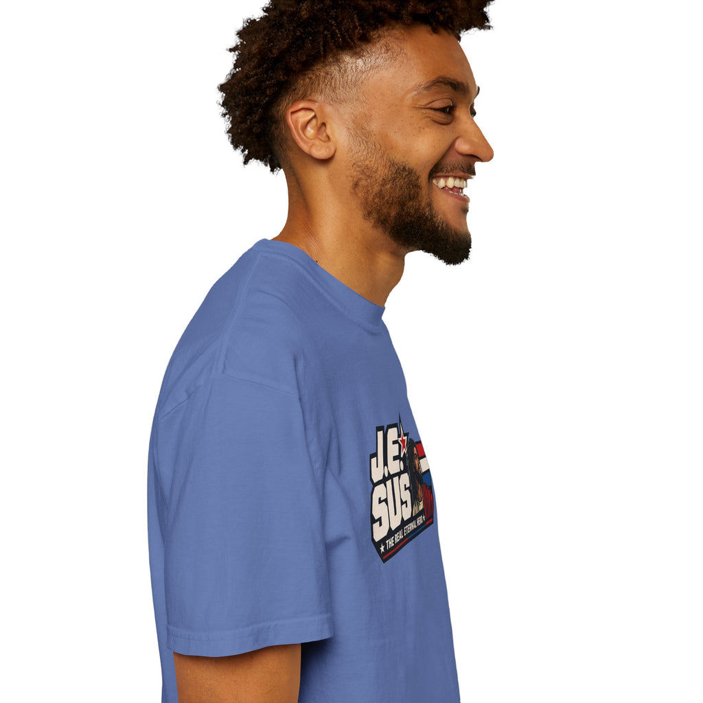 Jesus Retro Graphic T-Shirt — “J.E.SUS The Real Eternal Hero” Christian Vintage Tee