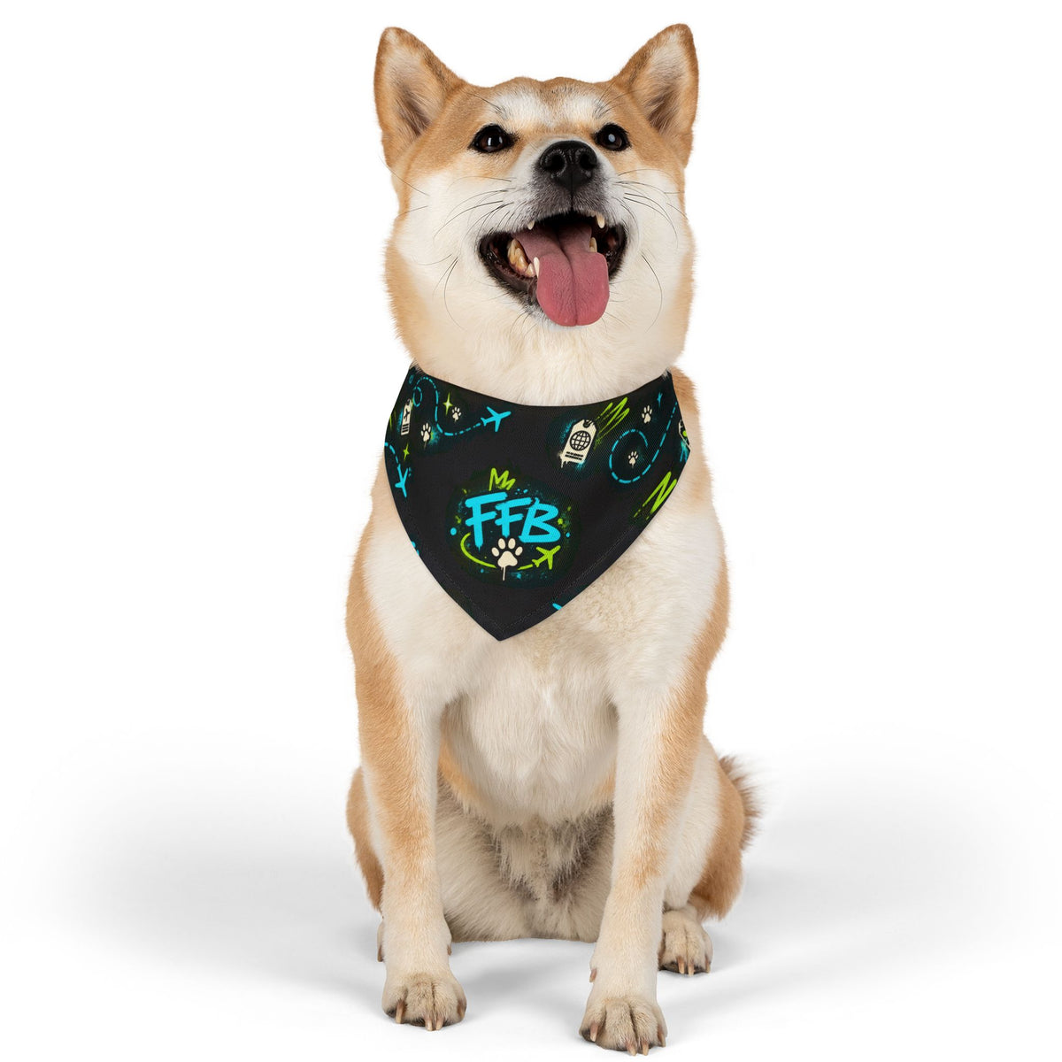 Graffiti FFB Dog Bandana Collar – Neon Paw Print