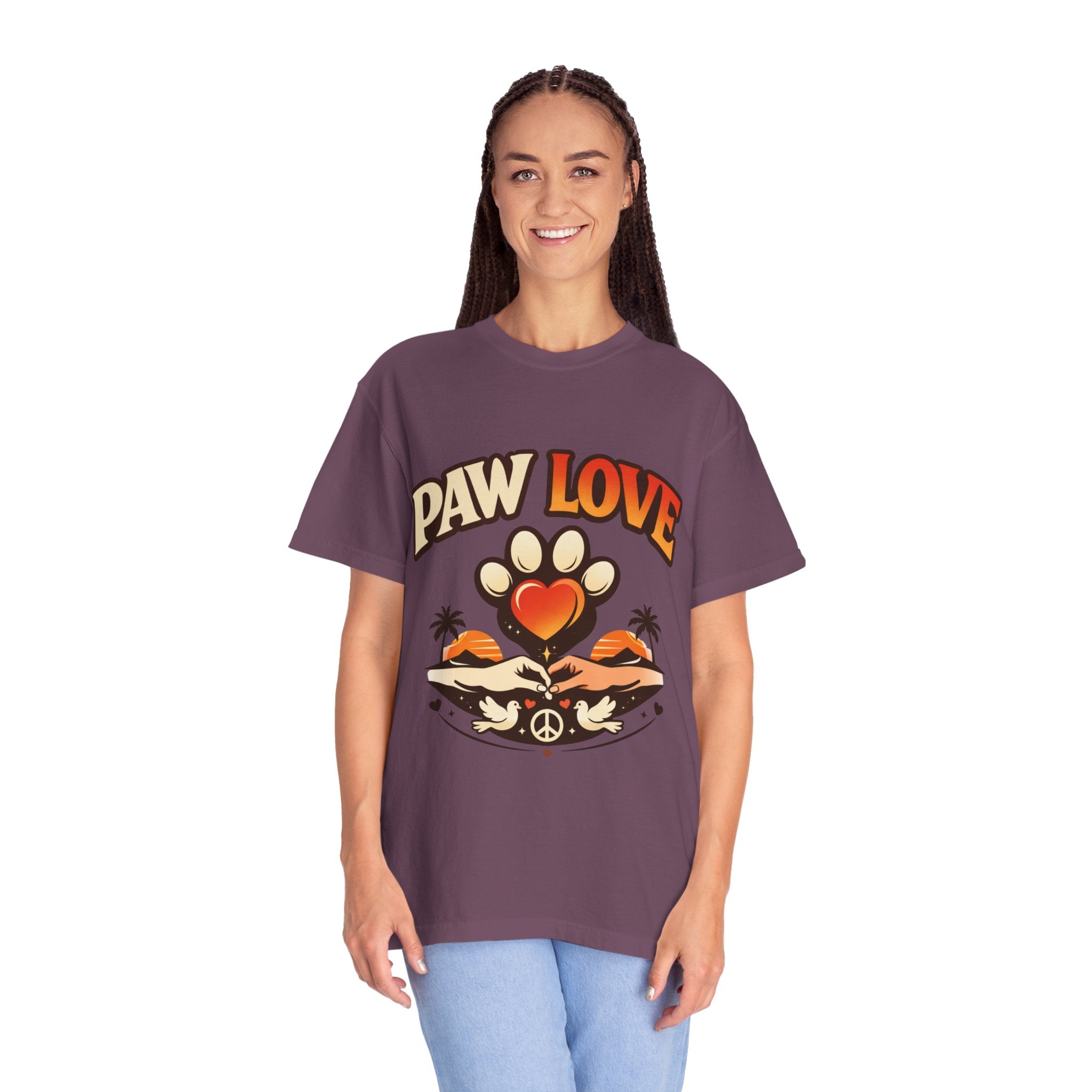 Paw Love T-Shirt — Retro Heart Paw Graphic Tee for Dog Lovers