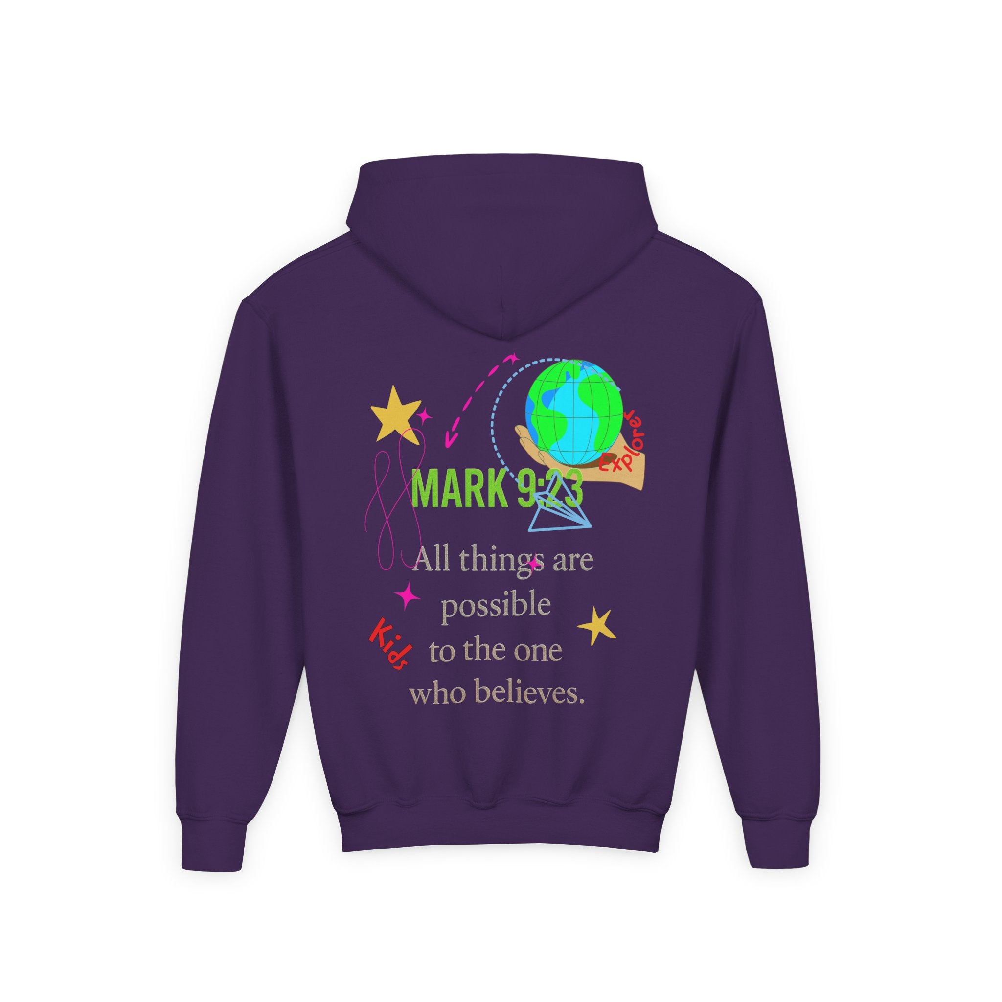 Youth Hoodie — “Little Vessels” Princess Christian Kids Sweatshirt (Mark 9:23, All Things Possible)