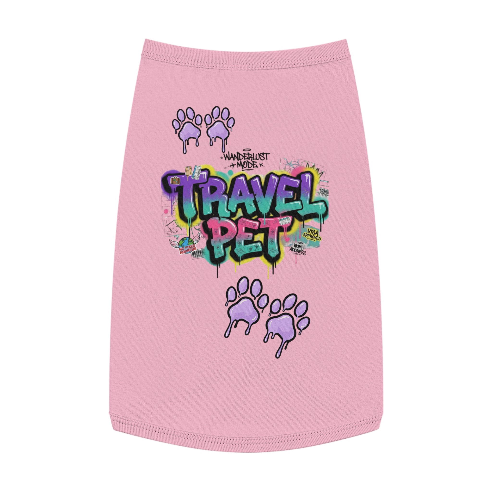 Graffiti Paw Print Travel Pet Tank Top — Trendy Street-Style Dog Shirt Matching Human Shirt