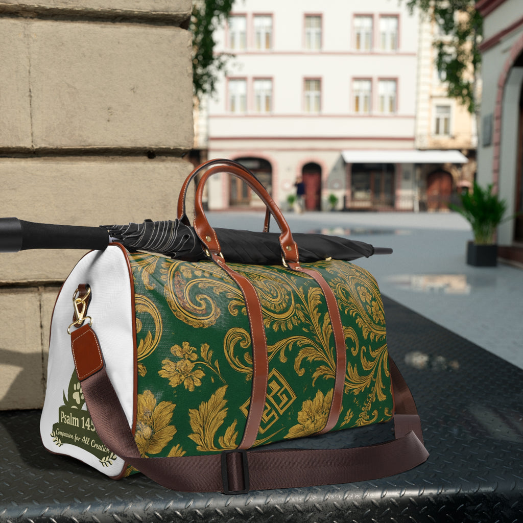 Vintage Baroque Waterproof Travel Bag — Green & Gold Weekender Duffel