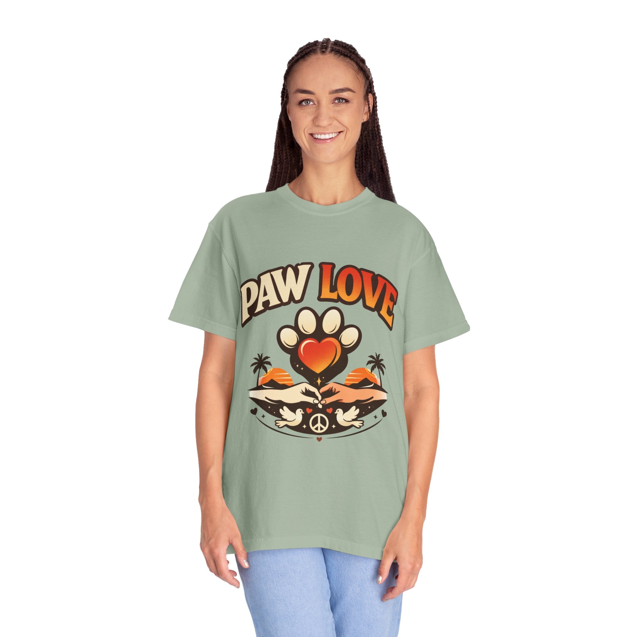 Paw Love T-Shirt — Retro Heart Paw Graphic Tee for Dog Lovers