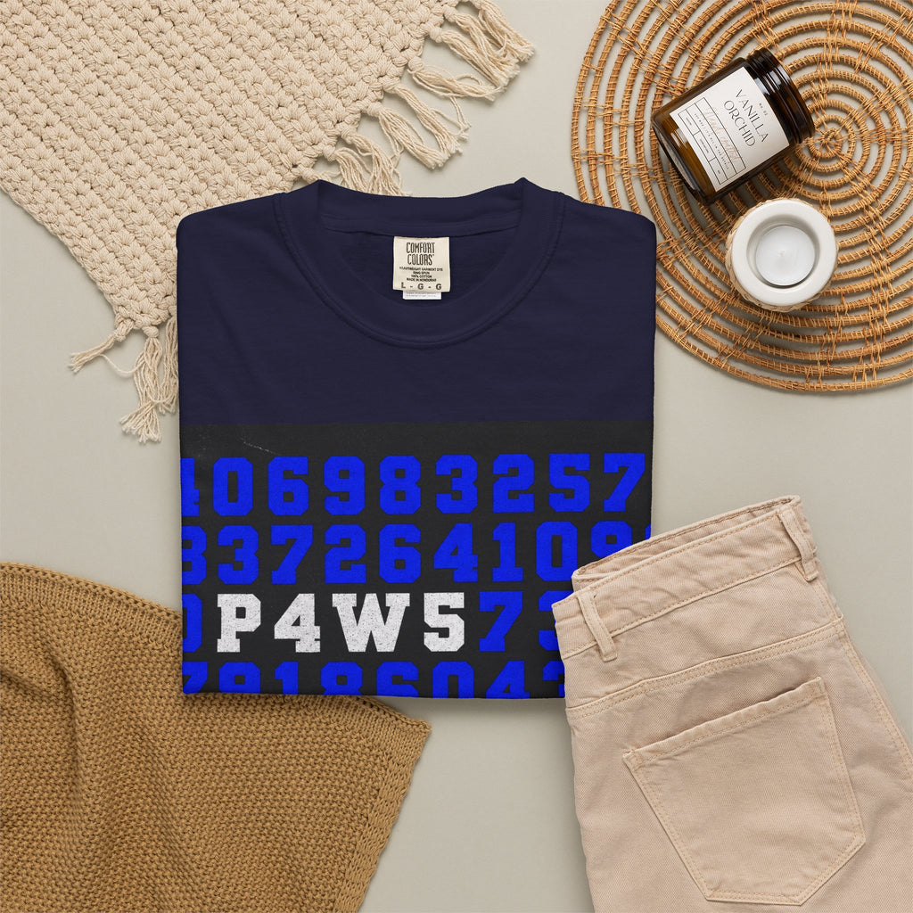 Numbers Graphic Tee — Blue Retro Code Design